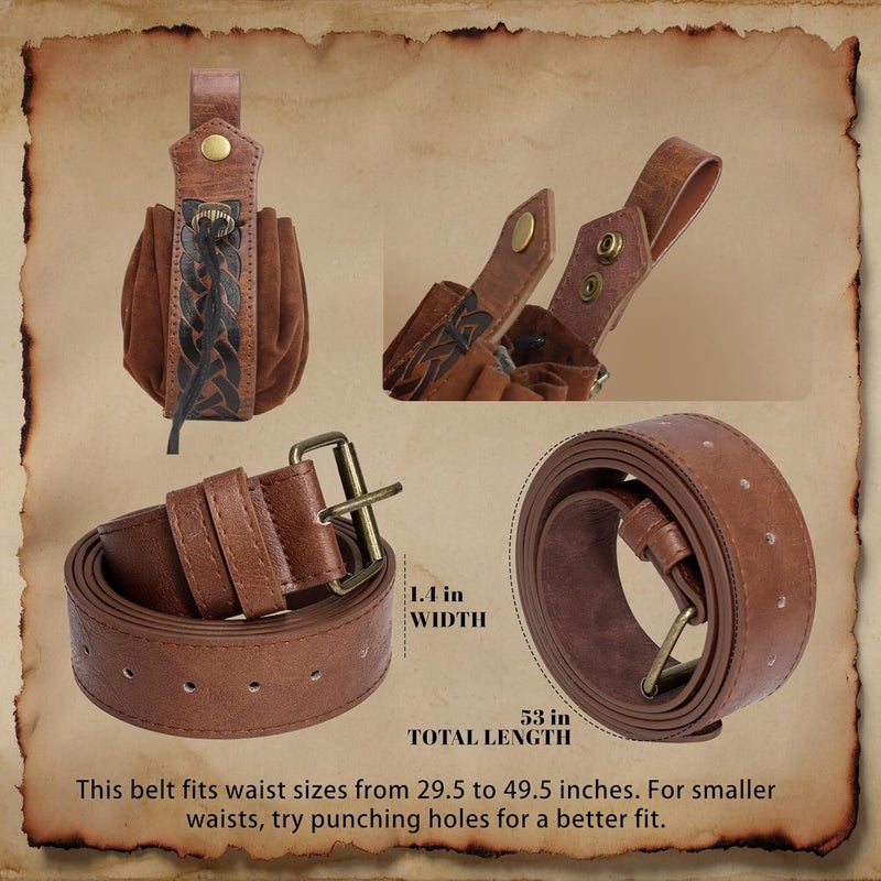 bcehyaa Store Renaissance Belt Pouch Medieval Viking Pirate Leather Bag Potion Bottle Set Skirt Hike Halloween Cosplay Costume Accessorie (Brown, Belt Pouch) - Image 5